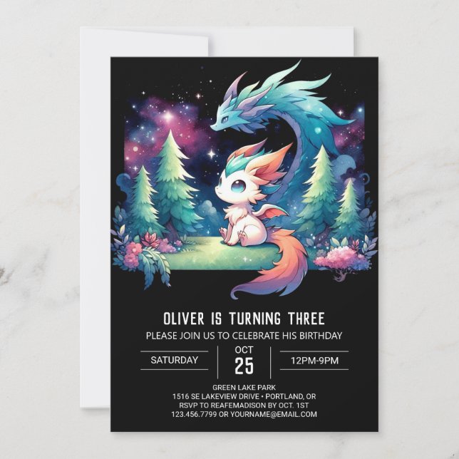 Majestic Minimalist Dragon Birthday  Invitation (Front)