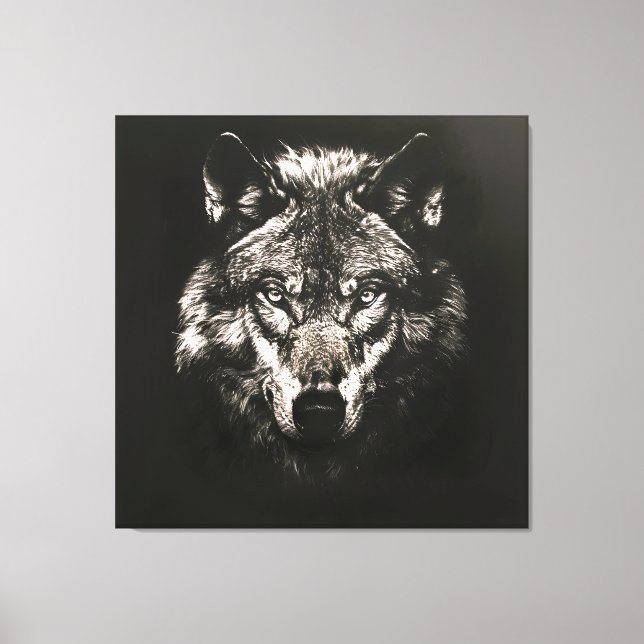 Majestic Monochrome Wild Wolf Canvas Print (Front)