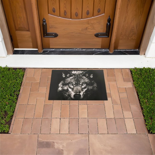 Majestic Monochrome Wild Wolf Doormat (Outdoor)