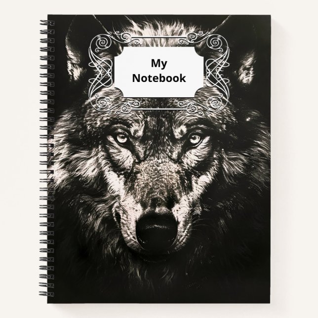 Majestic Monochrome Wild Wolf Notebook (Front)