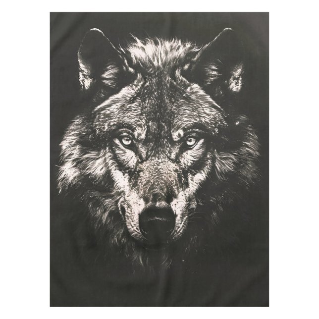 Majestic Monochrome Wild Wolf Tablecloth (Front)