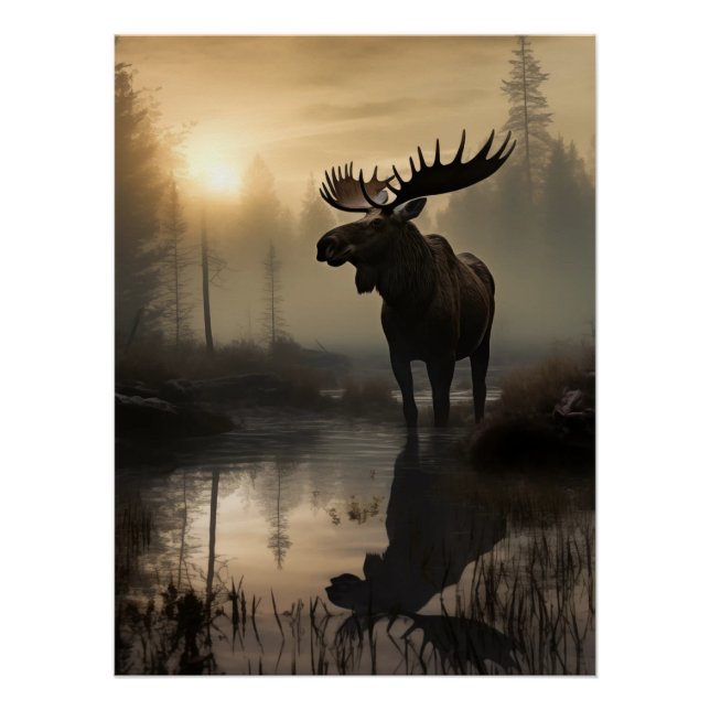 Majestic Moose at Dawn Poster (Front)