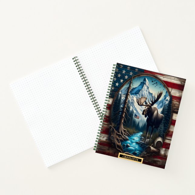 Majestic moose by a serene river in the mountains notebook (Inside)