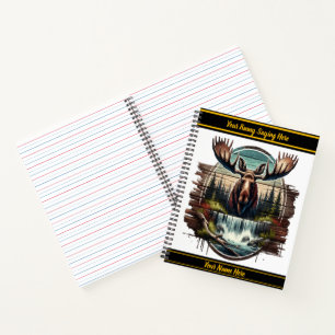 Majestic moose by a serene waterfall at dawn notebook