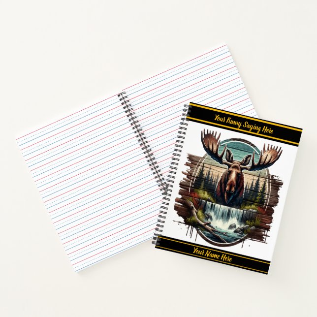 Majestic moose by a serene waterfall at dawn notebook (Inside)