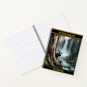 Majestic moose by a serene waterfall in autumn notebook