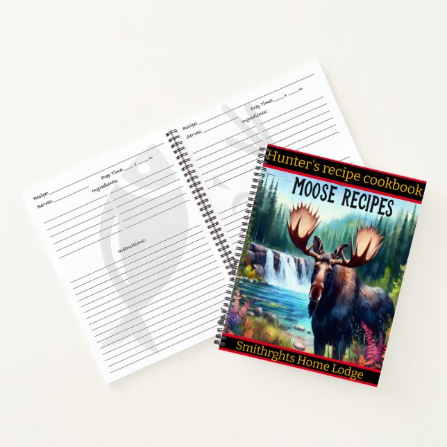 Majestic moose by a serene waterfall in the forest notebook (Inside)