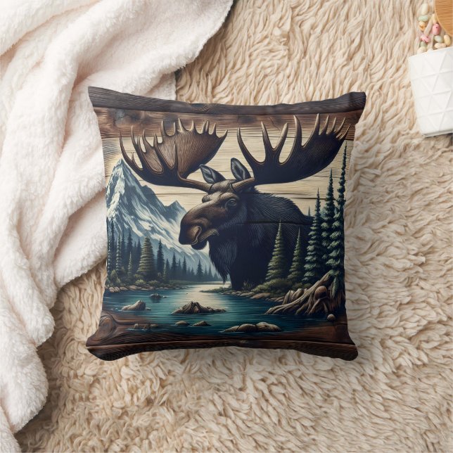 Majestic Moose by the Mountain River at Dusk Cushion (Blanket)
