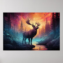 Majestic Moose (Elk) By Creek Wildfire Background