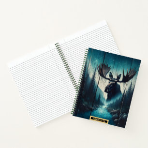 Majestic moose gazing by a serene mountain river notebook