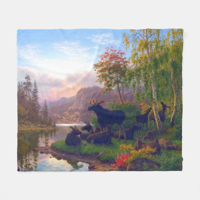 Majestic Moose in a Swedish Autumn Landscape  Fleece Blanket (Front (Horizontal))