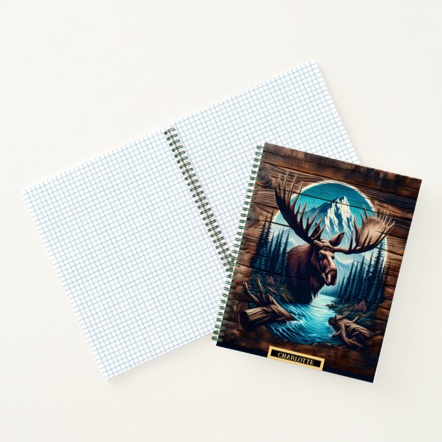 Majestic moose in serene wilderness by a river notebook (Inside)