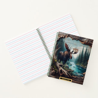 Majestic moose near a serene river in the woods notebook