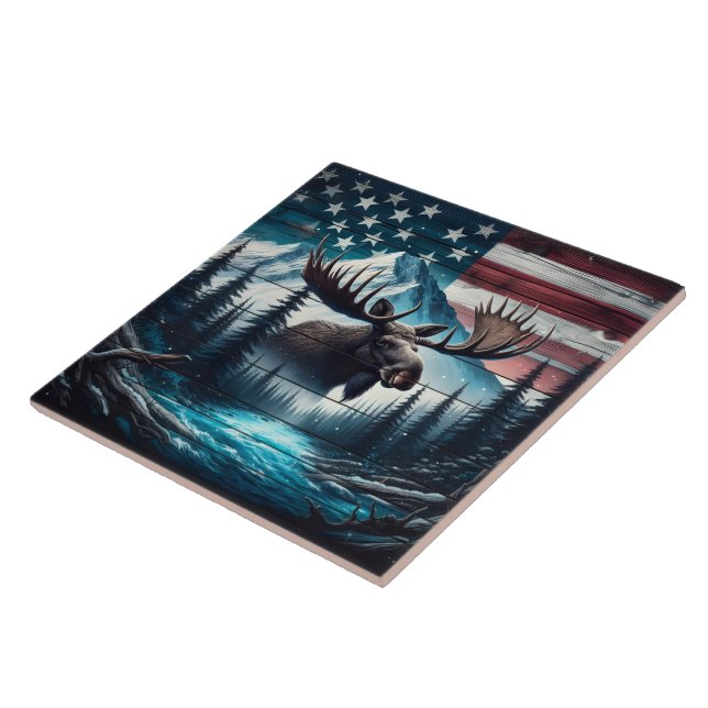 Majestic Moose Overlooking American Landscape Tile (Side)