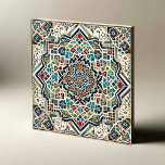 Majestic Mosaic: Intricate Geometric Tile Design<br><div class="desc">This exquisite tile features a symphony of geometric patterns, marrying traditional artistry with modern precision. Each segment of the design is a testament to the craftsmanship, showcasing a vibrant palette of blues, reds, and earth tones, intertwined with delicate floral motifs and angular lines. Ideal for adding a touch of elegance...</div>