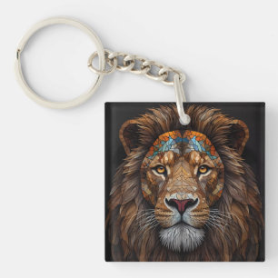 Majestic Mosaic Lion Head Key Ring