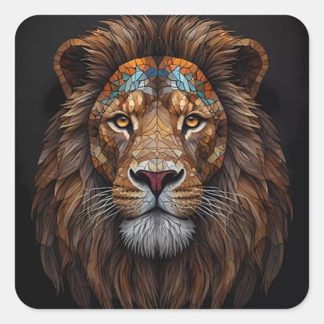 Majestic Mosaic Lion Head Square Sticker (Front)