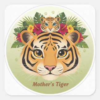 Majestic Mother Tiger and Cub Floral Sticker - Maa