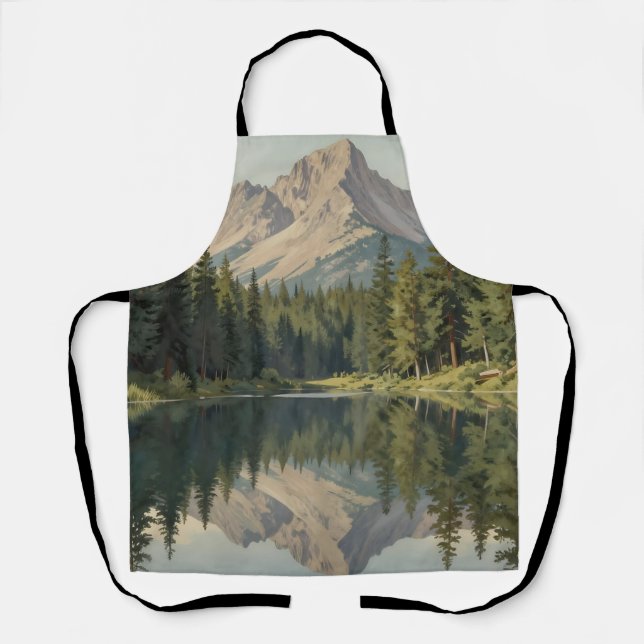Majestic Mountain Lake Reflection Apron (Front)
