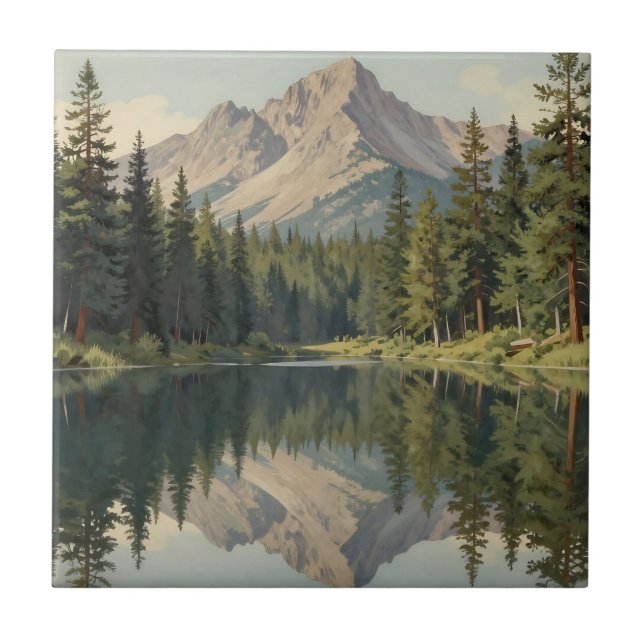 Majestic Mountain Lake Reflection Tile (Front)