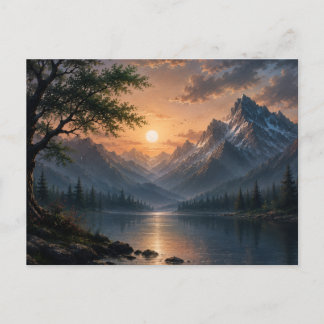 Majestic Mountain Lake Sunset Canvas Wall Art Postcard