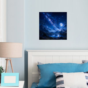 Majestic Mountain Lake Under a Starry Night Sky Foil Prints