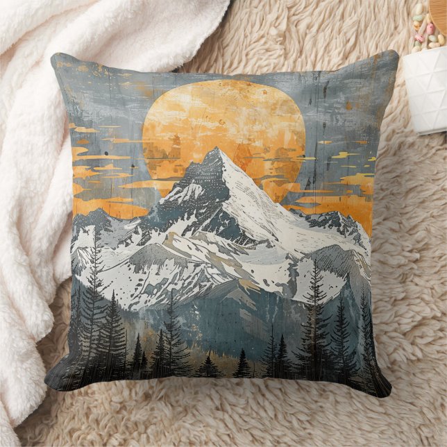 Majestic Mountain Landscape - Rustic Nature Cushion (Blanket)