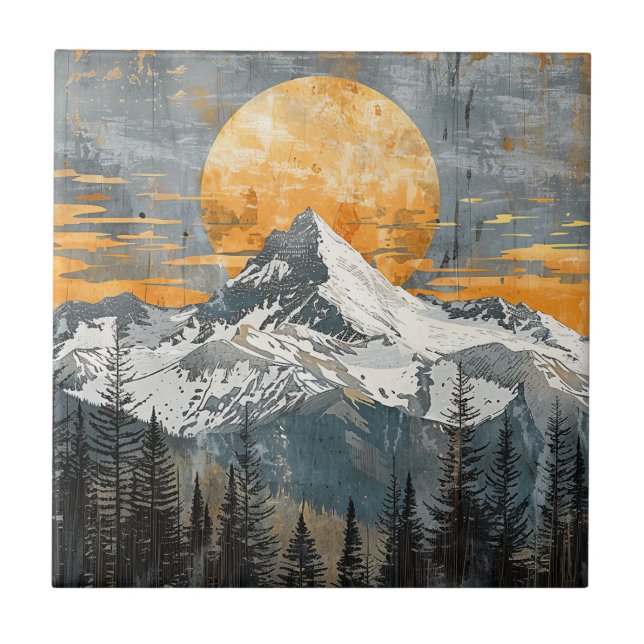 Majestic Mountain Landscape - Rustic Nature Tile (Front)