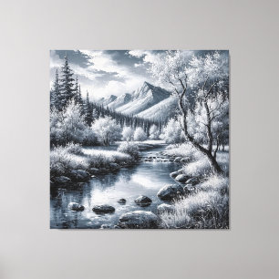 Majestic Mountain Landscape With River,Pine Trees Canvas Print