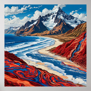 Majestic Mountain Landscape with Vibrant Colours Poster
