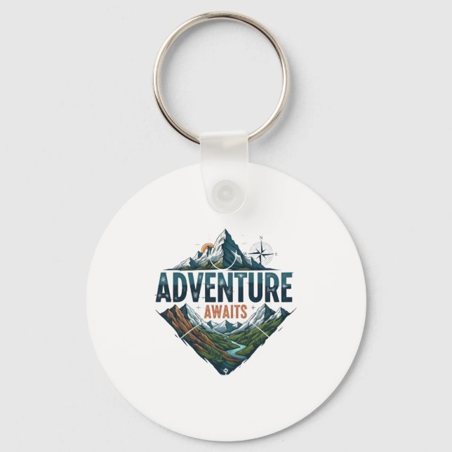 Majestic Mountain & River Adventure Art Print Key Ring (Front)