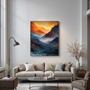 Majestic Mountain Sunset Landscape Poster