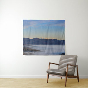 Majestic mountain Triglav with fog in valley Tapestry