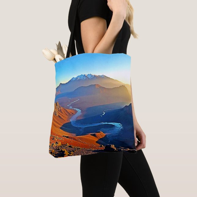 Majestic Mountain Valley Flow Design Tote Bag (Close Up)