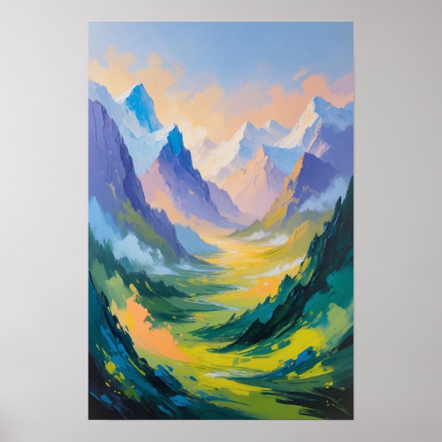 Majestic Mountain Valley with Soft Light Landscape Poster (Front)