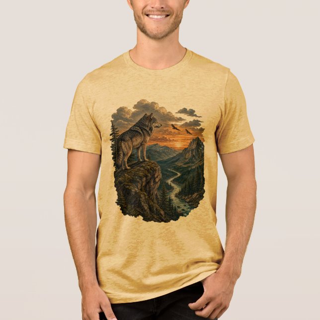 Majestic Mountain Wolf Wilderness Design Tri-Blend Shirt (Front)