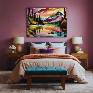 Majestic Mountains and Tranquil Trees - Stretched  Canvas Print