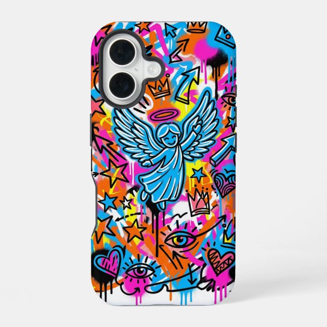Majestic Neon Angel Icon Phone iPhone 16 case (Back)