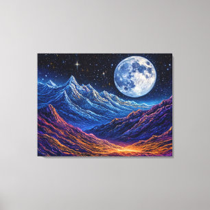 Majestic Night Sky Over Snow-Capped Mountains Canvas Print