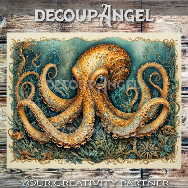 Majestic Octopus in an Underwater Garden Decoupage Tissue Paper (Creator Uploaded)