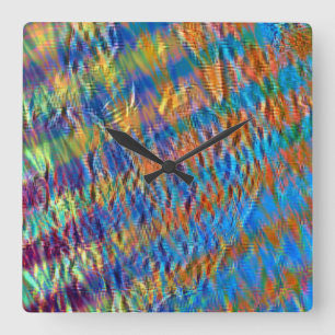 Majestic orange to blue strokes rustically crossed square wall clock