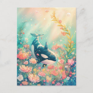 Majestic Orca in Pink Sea Garden Postcard