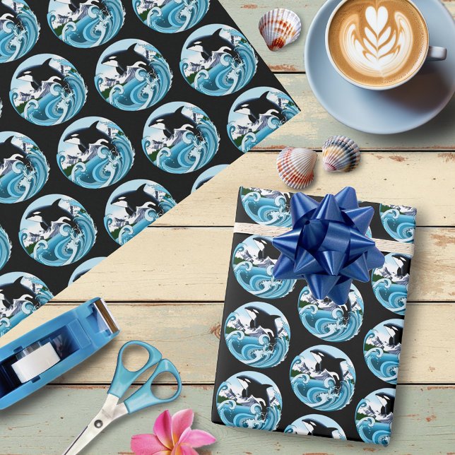 Majestic Orca Killer Wale Blue WavesOcean Wrapping Paper (Creator Uploaded)