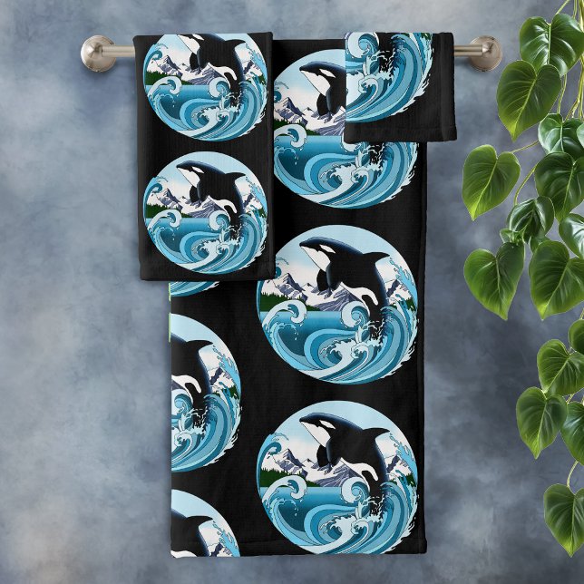 Majestic Orca Killer Whale Blue Waves Ocean Bath Towel Set (Creator Uploaded)