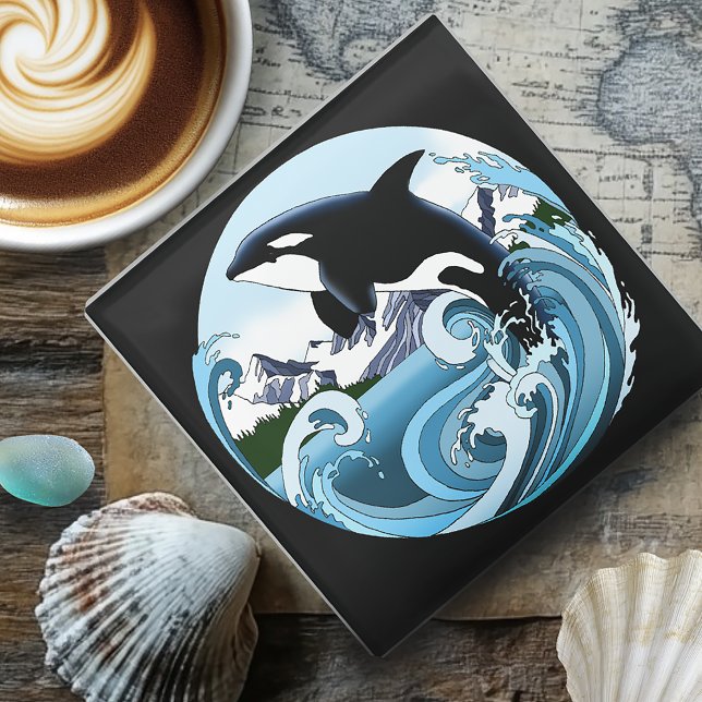 Majestic Orca Killer Whale Blue Waves Ocean Glass Coaster (Creator Uploaded)