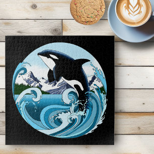 Majestic Orca Killer Whale Blue Waves Ocean Jigsaw Puzzle