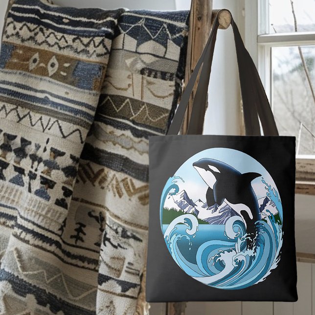 Majestic Orca Killer Whale Blue Waves Ocean Tote Bag (Creator Uploaded)