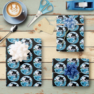 Majestic Orca Killer Whale Blue Waves Ocean Wrapping Paper Sheet