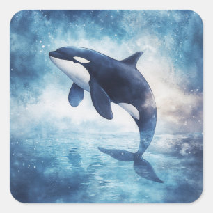 Majestic Orca Rising Among the Stars Square Sticker