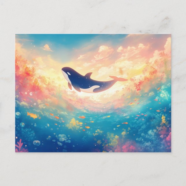 Majestic Orca Sunset Cloud Ocean Postcard (Front)
